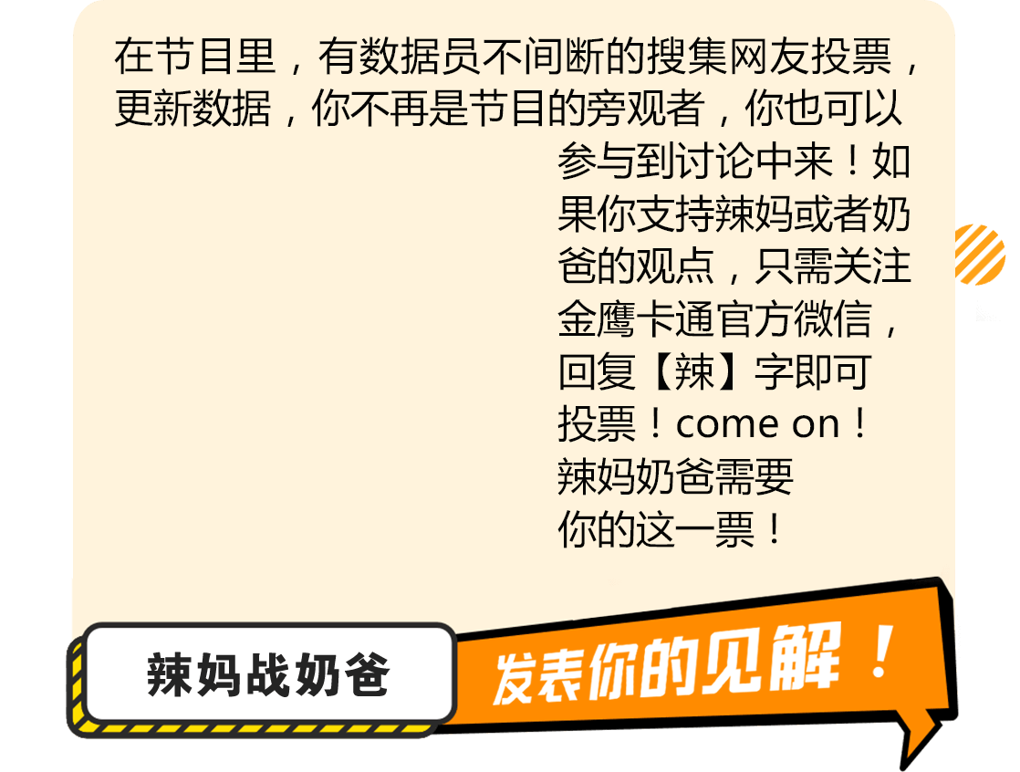 在节目里，有数据员不间断的搜集网友投票，更新数据，你不再是节目的旁观者，你也可以参与到讨论中来！